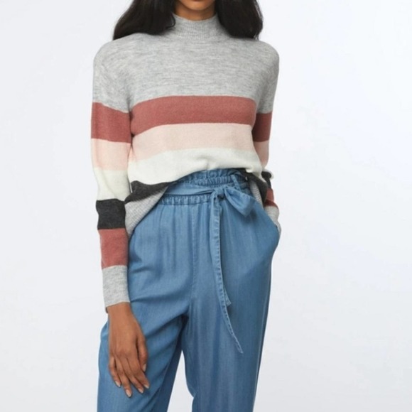 BeachLunchLounge Portia Striped Sweater Gray and Pink and Cream Size S/P - Picture 1 of 9